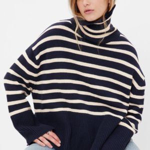 Gap, Turtleneck Sweater, Navy Blue Striped, Petite XS